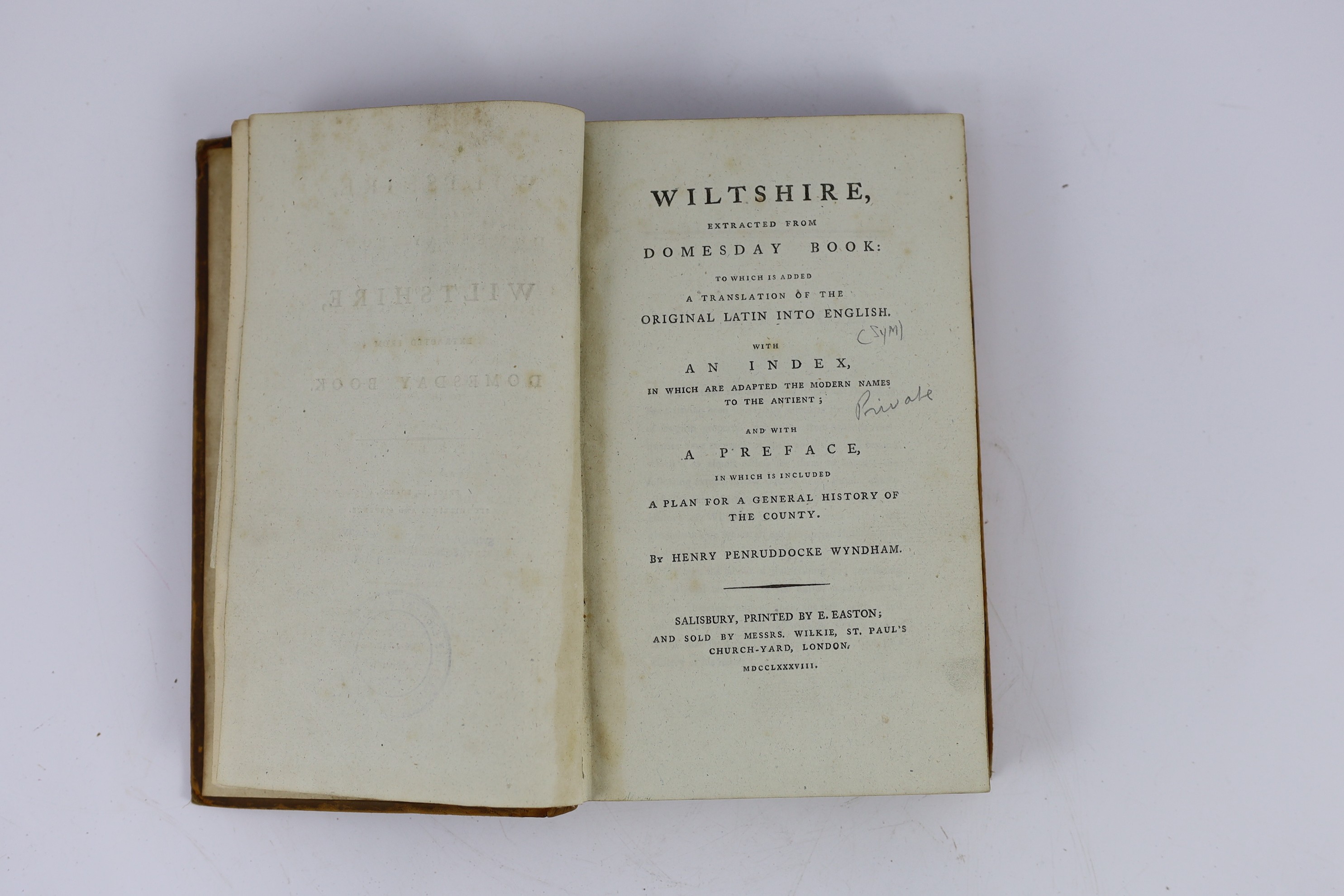 WILTS: Cassan, Rev. Stephen Hyde - Lives and Memoirs of the Bishops of Sherborne and Salisbury ... title vignette, plate, subscribers list; old grey boards and later cloth spine, uncut. Salisbury, 1824